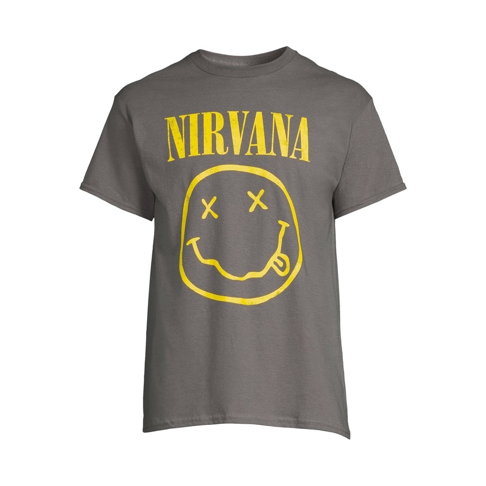 Nirvana Smiley Logo Graphic Tee T-Shirt Grey/Yellow Size M